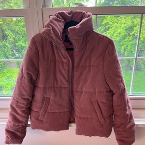 PINK CORDUROY PUFFER COAT